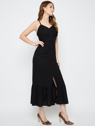 Madame Sleeveless Tiered Black Rayon Maxi Dress