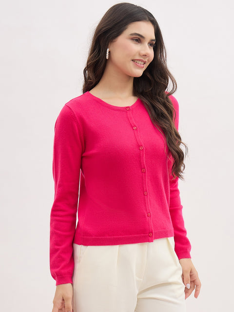 Madame Crew Neck Hot Pink Cardigan