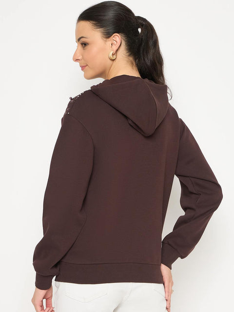 Madame Placement Printed Pearl Detailed Brown Sweatshirt