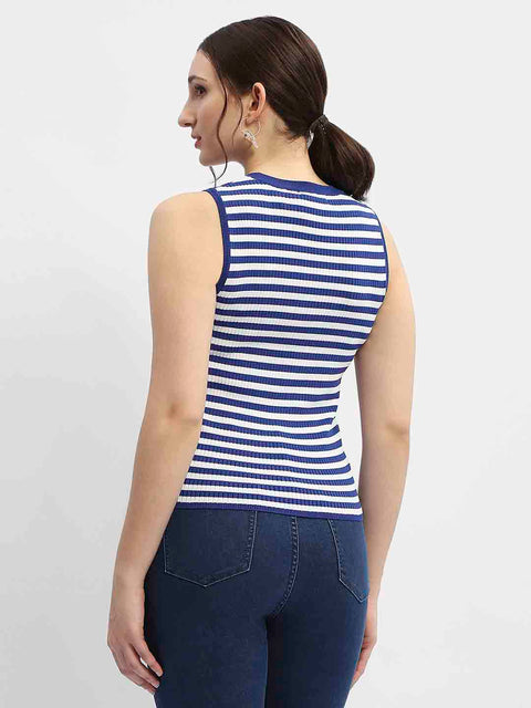 Madame Striped Royal Blue Tank Top