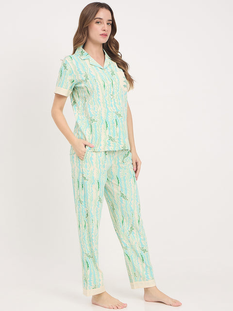 mSECRET Mint Printed Cotton Half Sleeve Night Suit