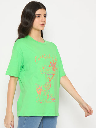 Madame Graphic Print Green Black Cotton T-shirt
