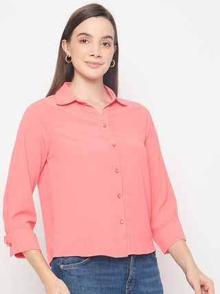 Madame Solid Cuff Sleeve Coral Shirt