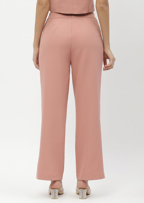 Madame Solid Peach Straight Fit Trousers