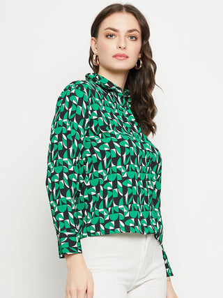 Madame Geometric Print Full Sleeves Green Shirt