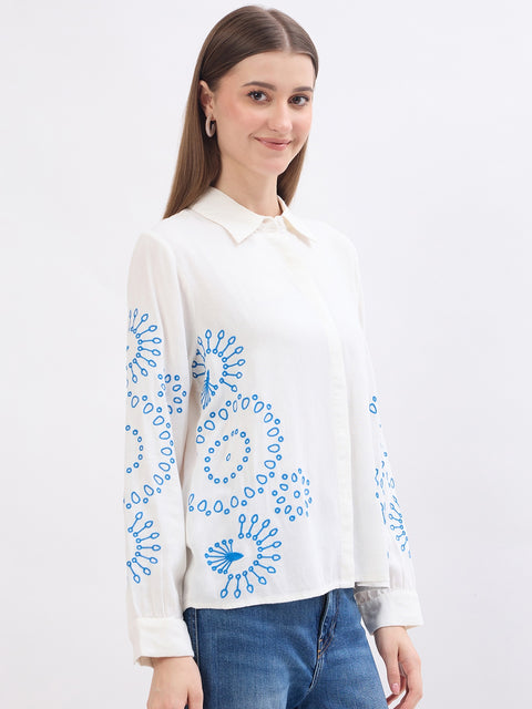 Madame Embroidery White Viscose Blend Shirt