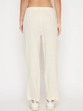Madame Solid Rayon Blend Cream Straight Trousers