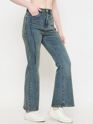 Madame Double Wash Tinted Green Straight Fit Jeans