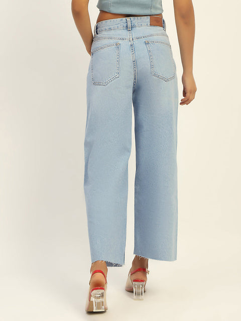 Madame Mid Rise Solid Ice Blue Jeans