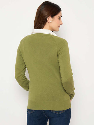 Madame V Neck Skinny Fit Olive Sweater