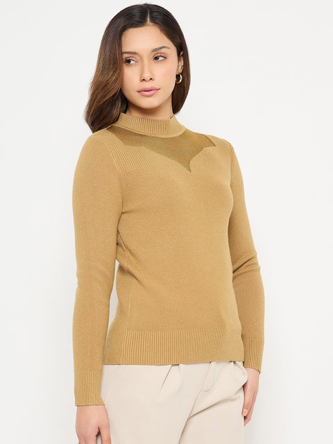 Madame Mock Neck Solid Mustard Yellow Sweater