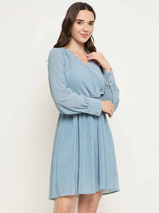 Madame Surplice Neck Blue Mini Dress