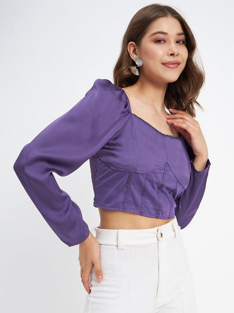 Madame Embellished Detail Corset Style Purple Top