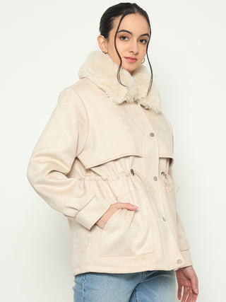 Madame Faux Fur Collar Beige Jacket