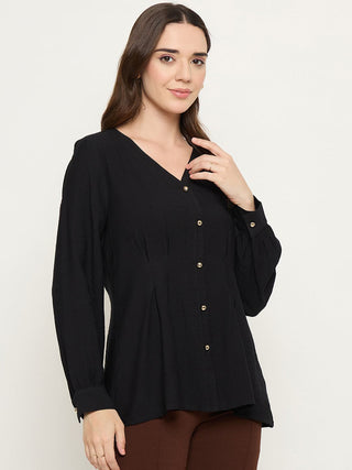 Madame Rayon Blend Black V-Neck Top