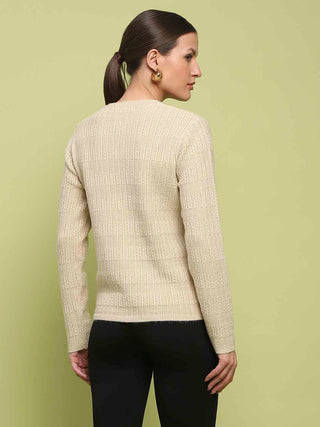 Madame Cable Knit Buttoned Beige Cardigan