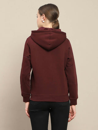 Madame Geometric Print Zipped Wine Hooded Sweatshirt