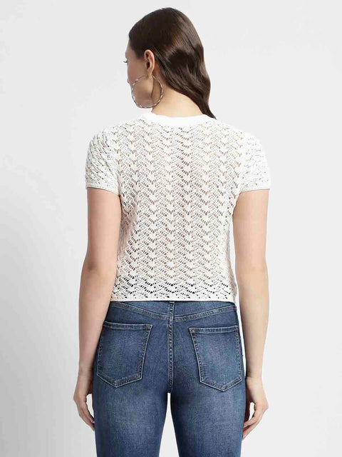 Madame Off White Crochet Top With Short Sleeves