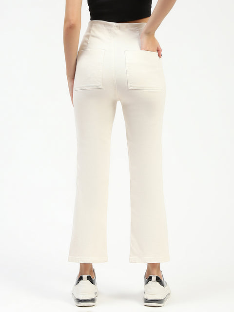 Madame Cotton Button Detailed Ivory Flared Denim
