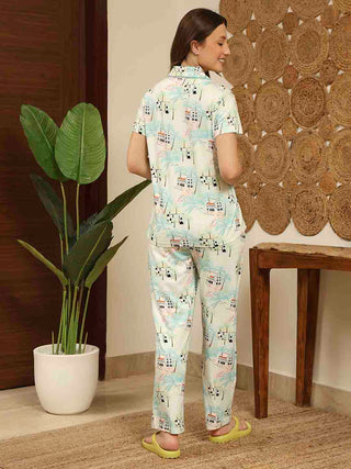 mSECRET All Over Print Top and Bottom Mint Green Night Suit