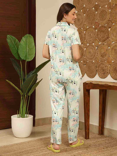 mSECRET All Over Print Top and Bottom Mint Green Night Suit