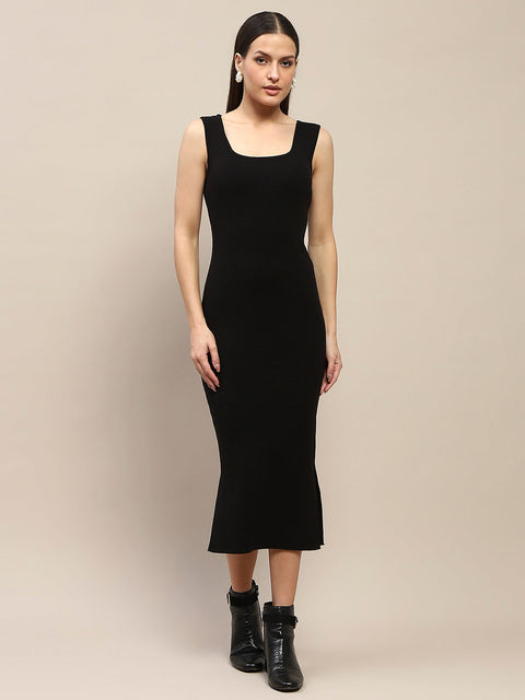 Madame Geometric Print Shrug and Solid Dress Black Ensemble