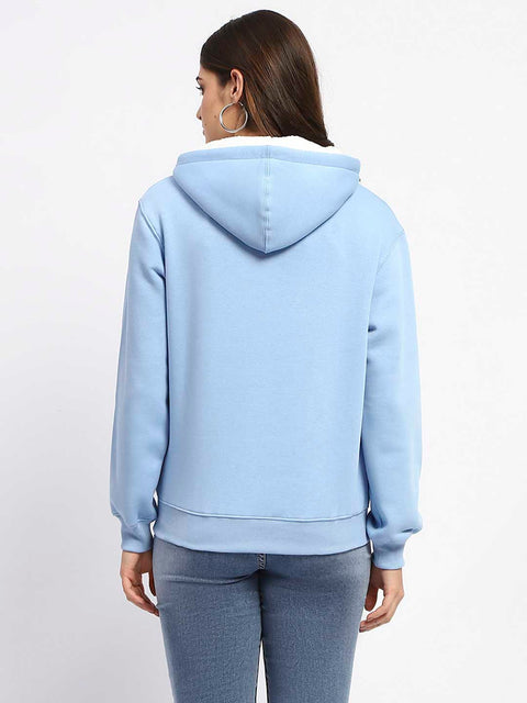 Madame Powder Blue Graphic Printed Hoodie Sweatshirt