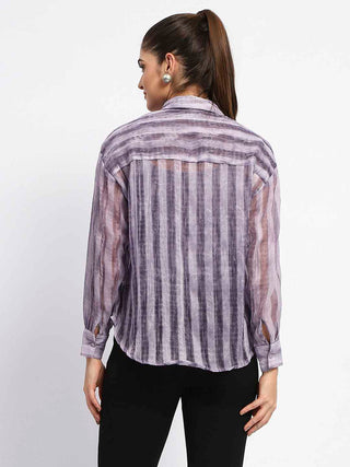 Madame Striped Collared Purple Shirt