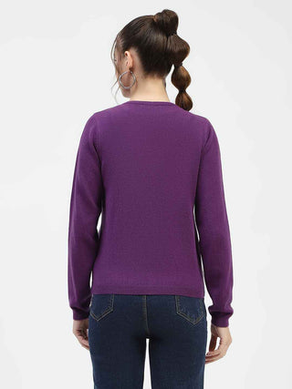 Madame V-Neckline Button-Up Plum Cardigan