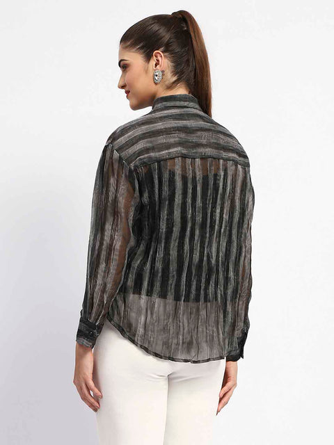 Madame Striped Collared Black Shirt