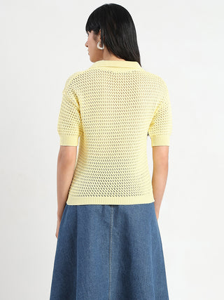 Madame Semi Sheer Yellow Cotton Knitted Top