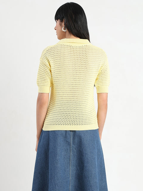 Madame Semi Sheer Yellow Cotton Knitted Top