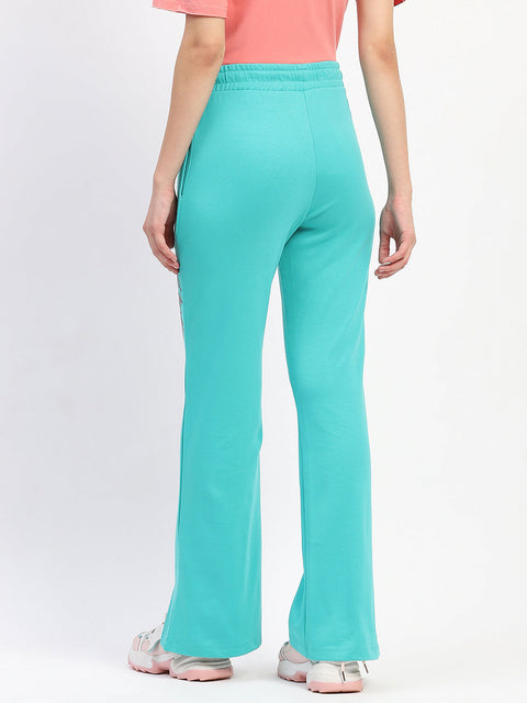 mSECRET Typography Print Front Slit Pleated Flared Green Track Bottoms