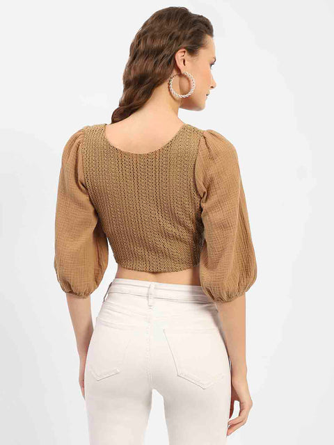 Madame Square Neck Brown Crop Top