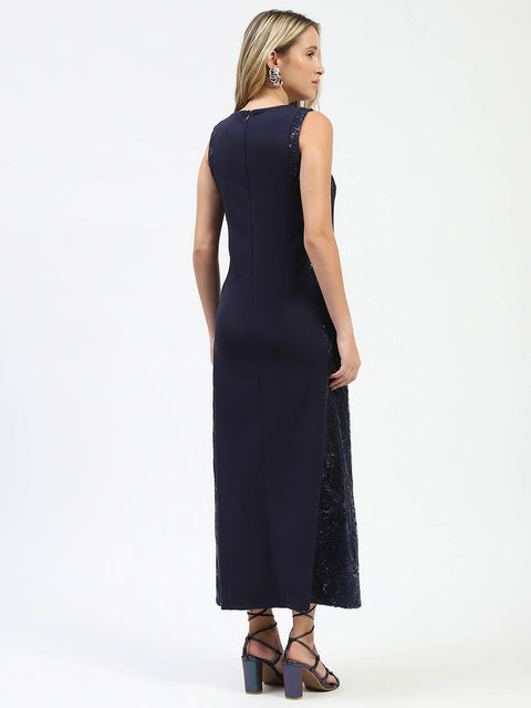 Madame Navy Sequin Detailing Sleeveless Dress