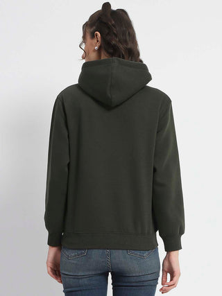Madame Abstract Print Hooded Olive Cotton Sweatshirt