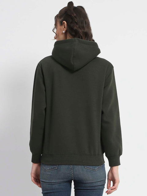 Madame Abstract Print Hooded Olive Cotton Sweatshirt