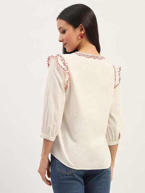 Madame Embroidery Detailing Off White Top