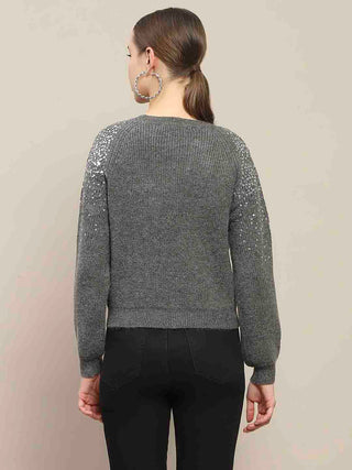 Madame Sequin Adorned Dark Grey Sweater