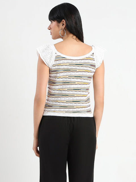 Madame Striped Crochet Multicolor Knit Cotton Crop Top