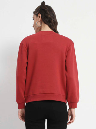 Madame Solid Brick Crew Neck Cotton Sweatshirt