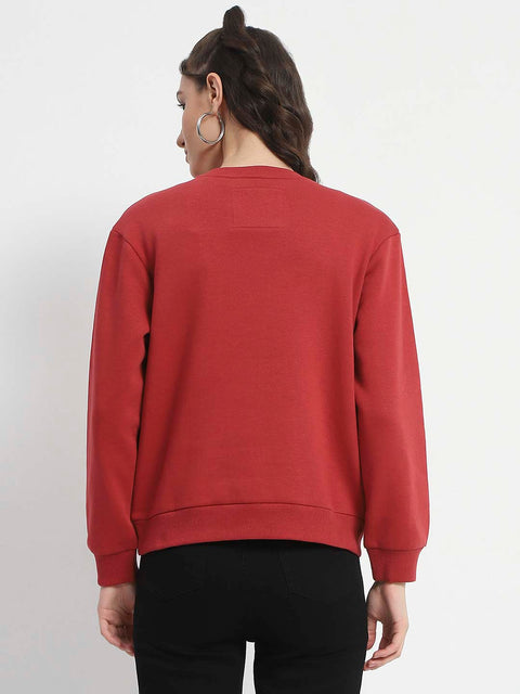 Madame Solid Brick Crew Neck Cotton Sweatshirt