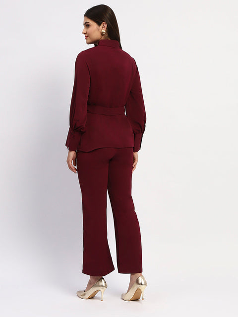 Madame Purple Belted Shirt and Wide-Leg Bottom Ensemble