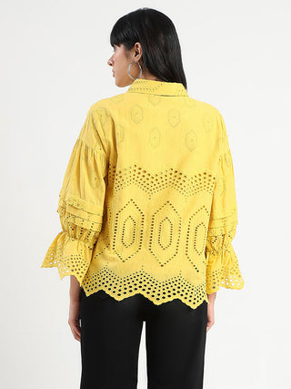 Madame Schiffli Mustard Yellow Cotton Shirt