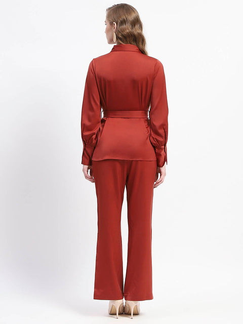 Madame Belted Shirt and Trousers Rust Orange Co-ord Set