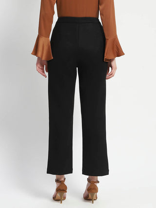 Madame Solid Black Pleated Gurkha Trousers