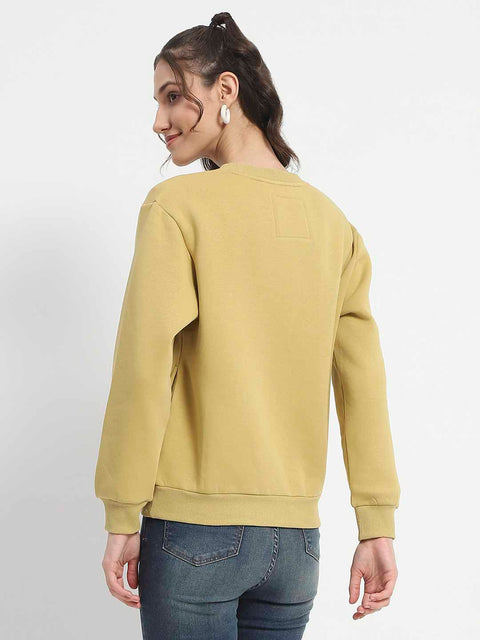 Madame Fleece Handwork And Embroidered Golden Yellow Sweatshirt For Women