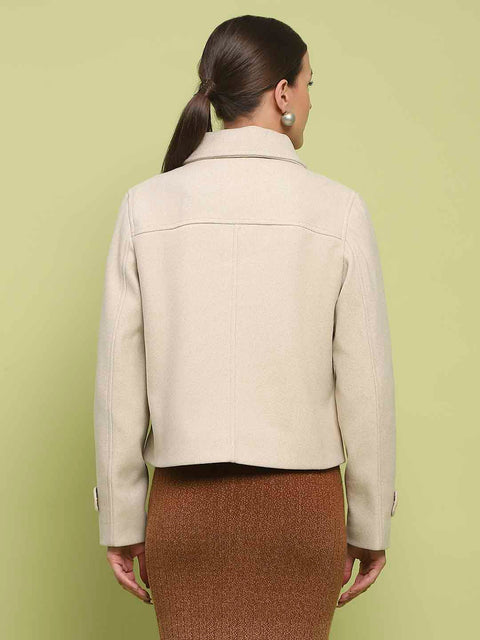 Madame Button Down Collared Off White Short Coat