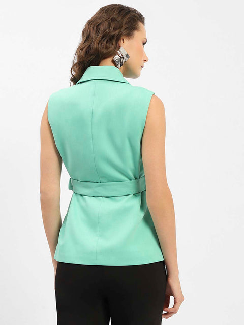 Madame Lapel Collar Green Belted Waist Blazer