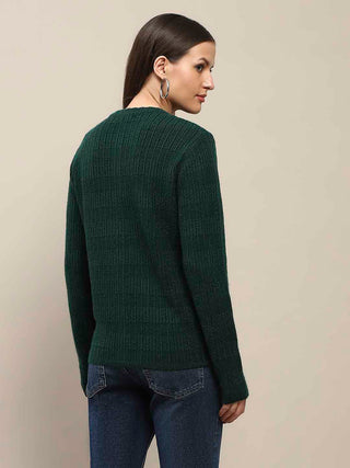 Madame Cable Knit Buttoned Bottle Green Cardigan